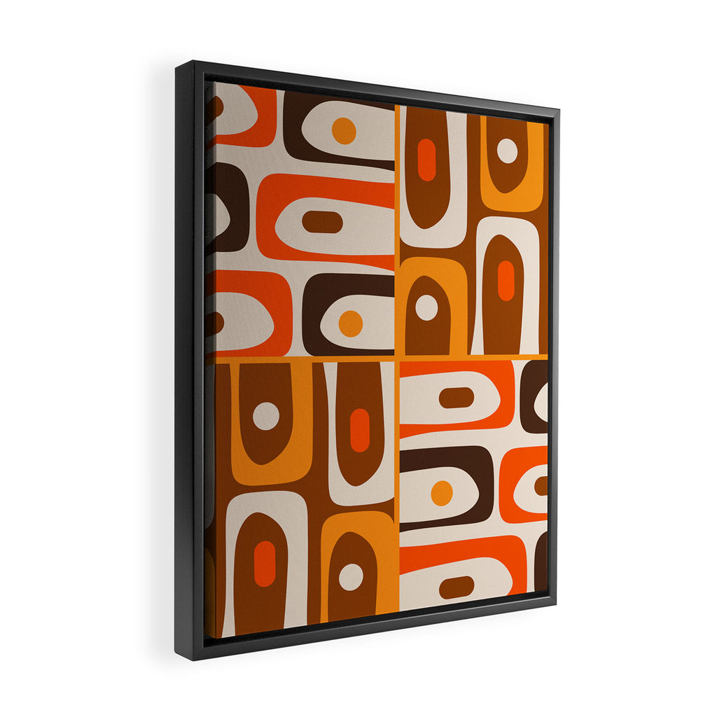 Mid Century Modern Piquet Retro Abstract Multi Pattern in 70s Orange and Brown Framed Canvas Print Gallery Image 2
