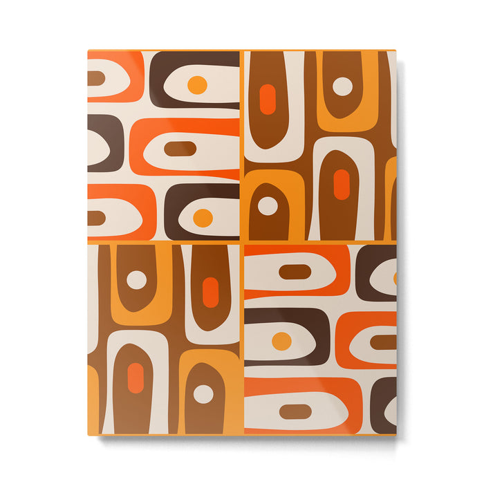 Mid Century Modern Piquet Retro Abstract Multi Pattern in 70s Orange and Brown Metal Print Gallery Image 1