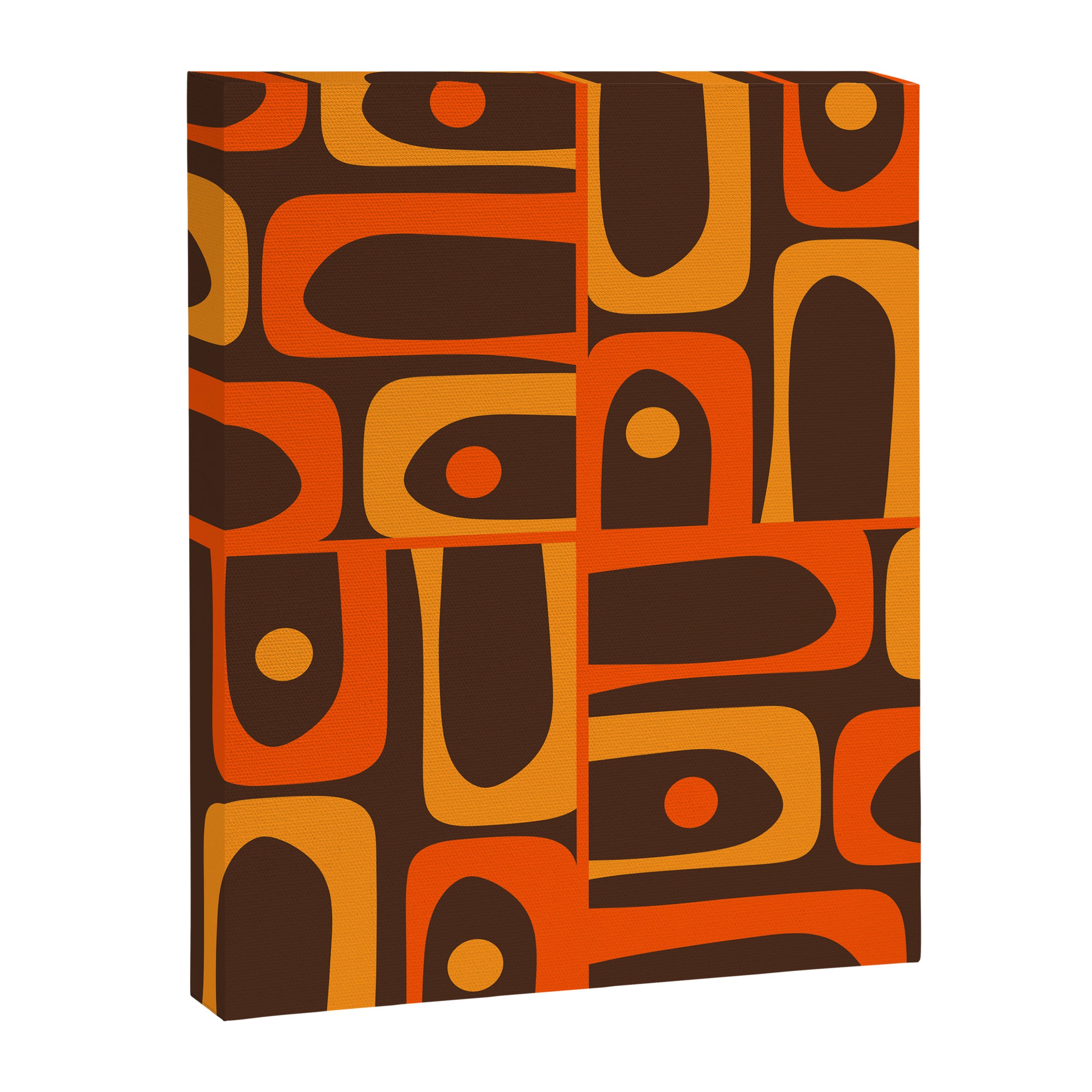 Mid Century Modern Piquet Retro Abstract Multi Pattern in 70s Orange and Dark Brown Canvas Print Gallery Image 8