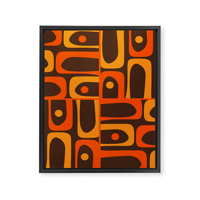Mid Century Modern Piquet Retro Abstract Multi Pattern in 70s Orange and Dark Brown Framed Canvas Print Gallery Image 1