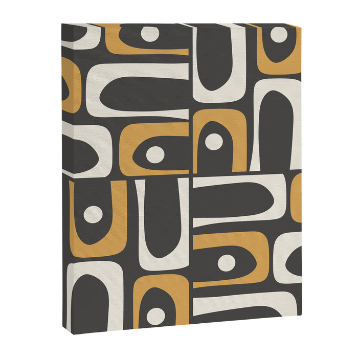 Mid Century Modern Piquet Retro Abstract Multi Pattern in Charcoal Gray, Muted Mustard Gold, and Cream Canvas Print Gallery Image 1