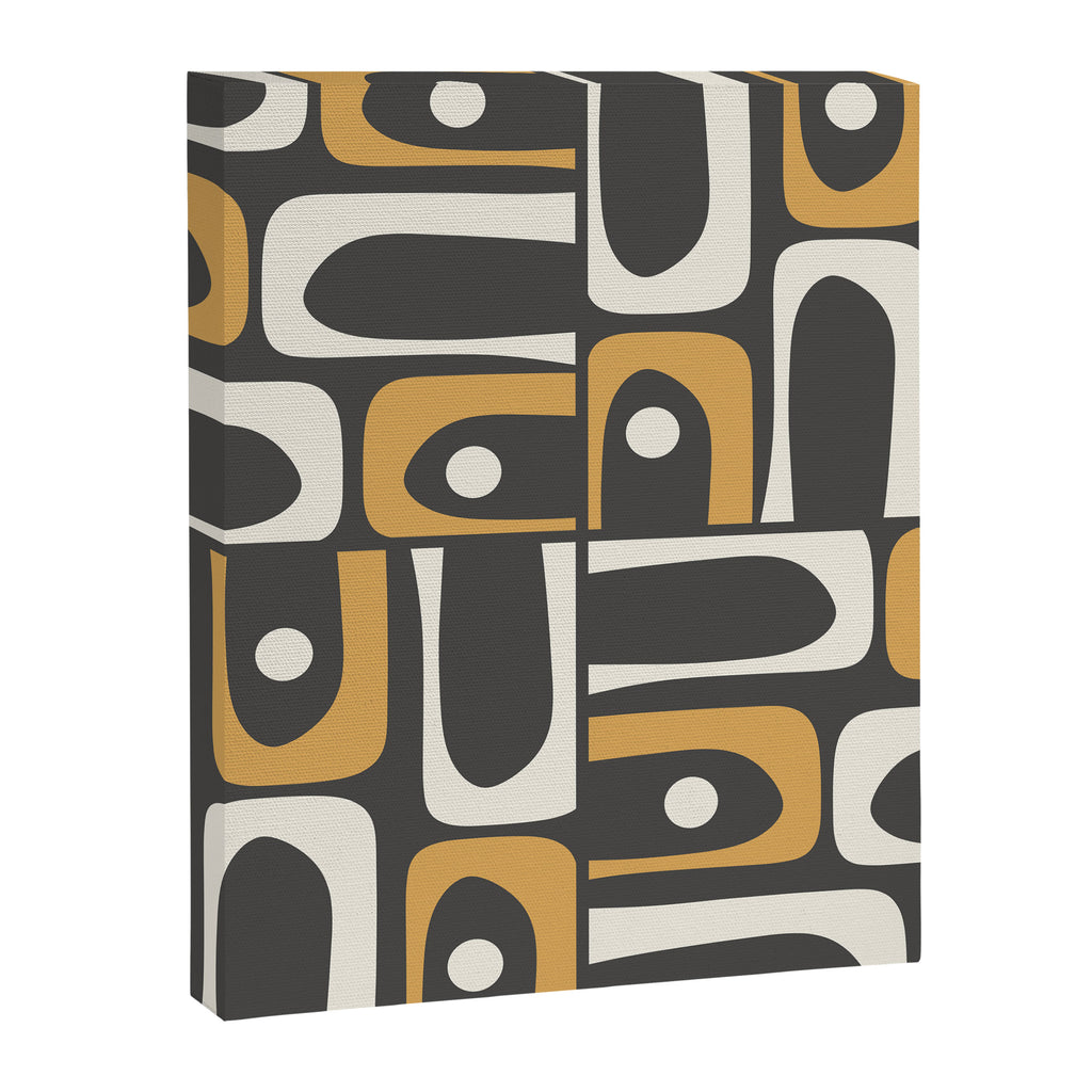 Mid Century Modern Piquet Retro Abstract Multi Pattern in Charcoal Gray, Muted Mustard Gold, and Cream Canvas Print Gallery Image 8