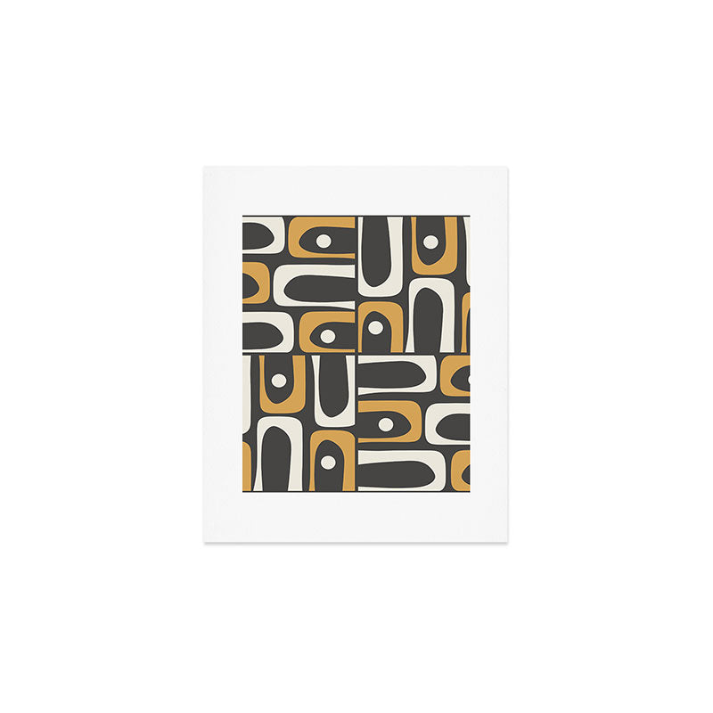 Mid Century Modern Piquet Retro Abstract Multi Pattern in Charcoal Gray, Muted Mustard Gold, and Cream Art Print Gallery Image 1