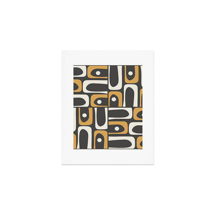Mid Century Modern Piquet Retro Abstract Multi Pattern in Charcoal Gray, Muted Mustard Gold, and Cream Art Print Gallery Image 1