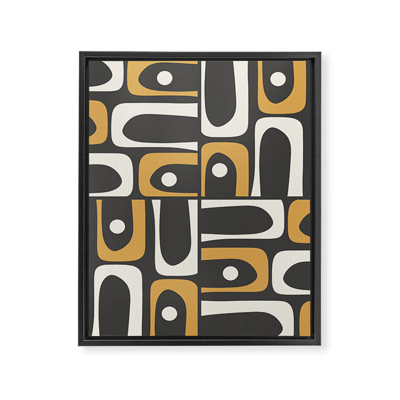 Mid Century Modern Piquet Retro Abstract Multi Pattern in Charcoal Gray, Muted Mustard Gold, and Cream Framed Canvas Print Gallery Image 8