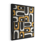 Mid Century Modern Piquet Retro Abstract Multi Pattern in Charcoal Gray, Muted Mustard Gold, and Cream Framed Canvas Print Gallery Image 2