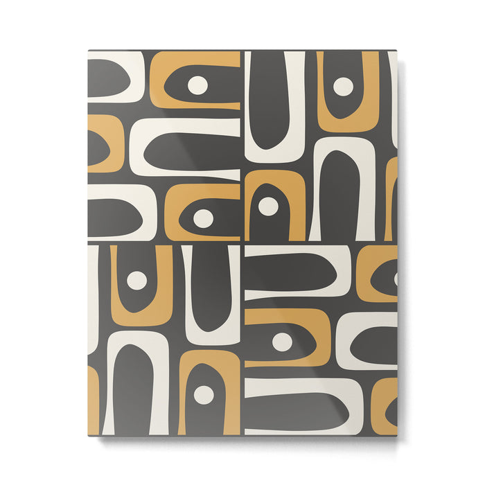 Mid Century Modern Piquet Retro Abstract Multi Pattern in Charcoal Gray, Muted Mustard Gold, and Cream Metal Print Gallery Image 1