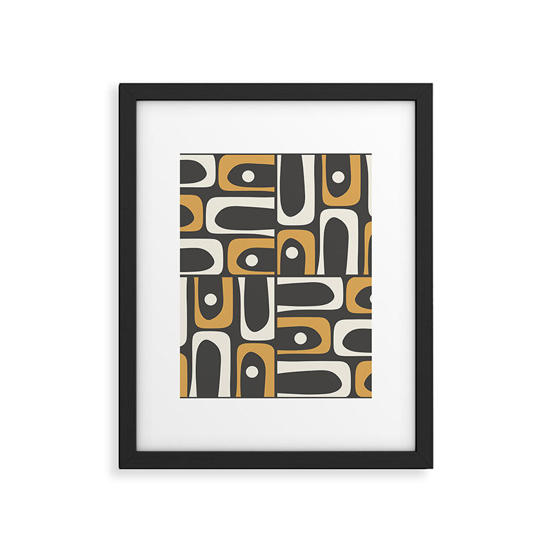 Mid Century Modern Piquet Retro Abstract Multi Pattern in Charcoal Gray, Muted Mustard Gold, and Cream Framed Art Print Gallery Image 6