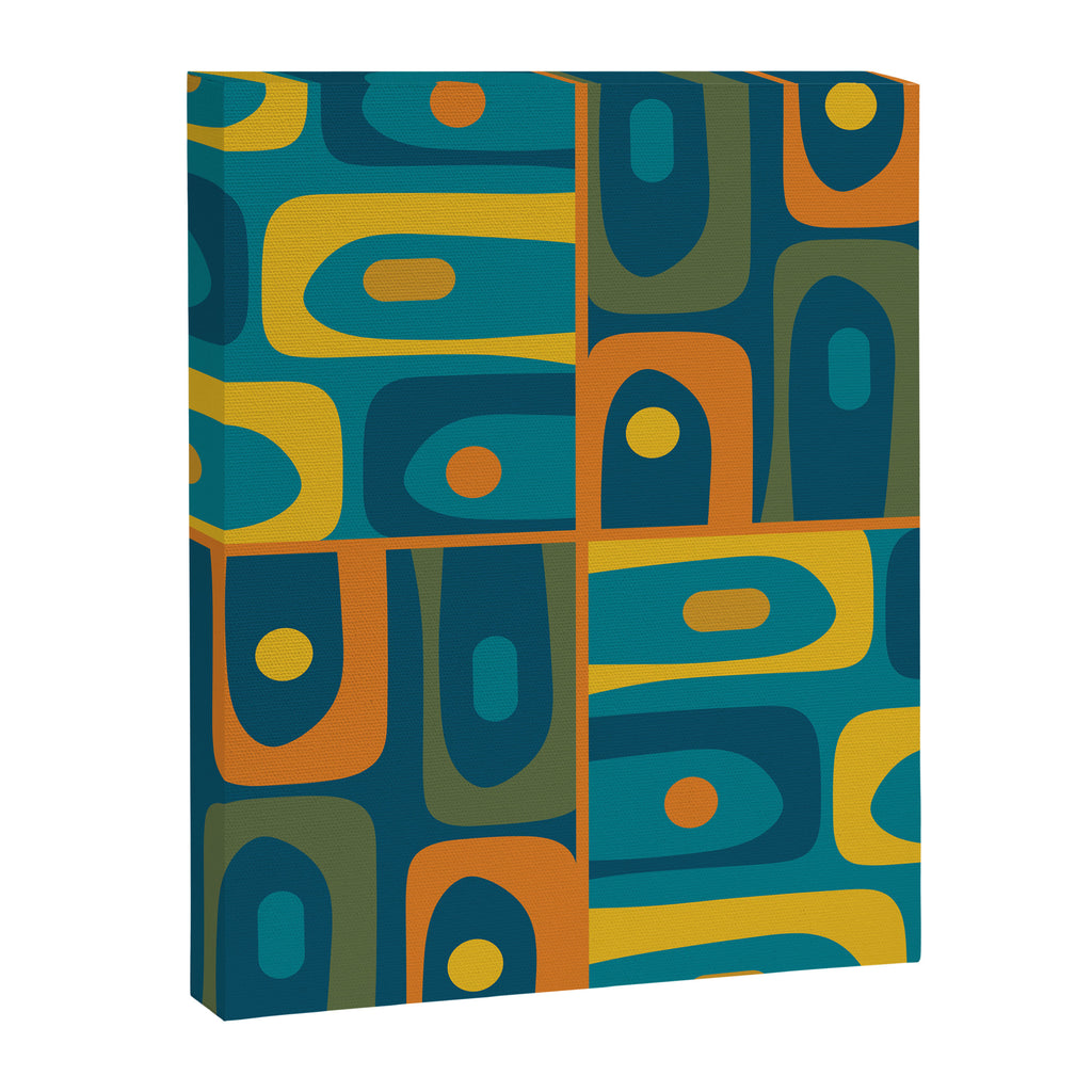Mid Century Modern Piquet Retro Abstract Multi Pattern in Moroccan Blue Teal Orange Olive Mustard Canvas Print Gallery Image 8