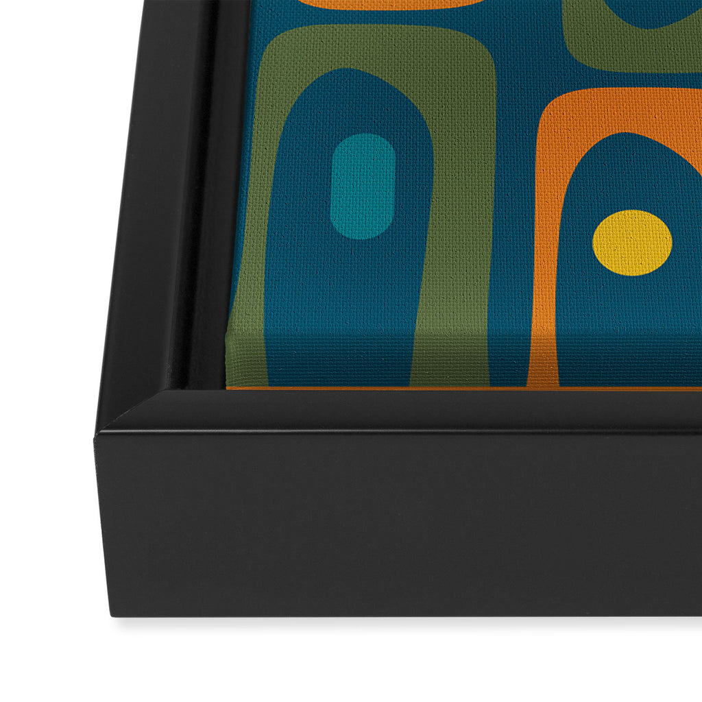 Mid Century Modern Piquet Retro Abstract Multi Pattern in Moroccan Blue Teal Orange Olive Mustard Framed Canvas Print Gallery Image 3