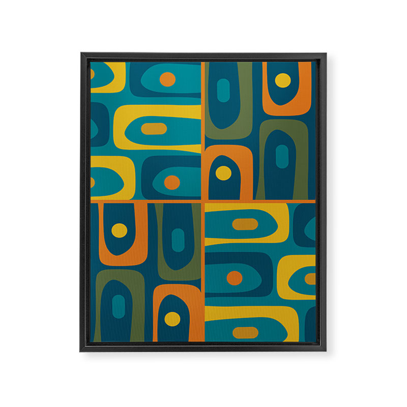 Mid Century Modern Piquet Retro Abstract Multi Pattern in Moroccan Blue Teal Orange Olive Mustard Framed Canvas Print Gallery Image 8