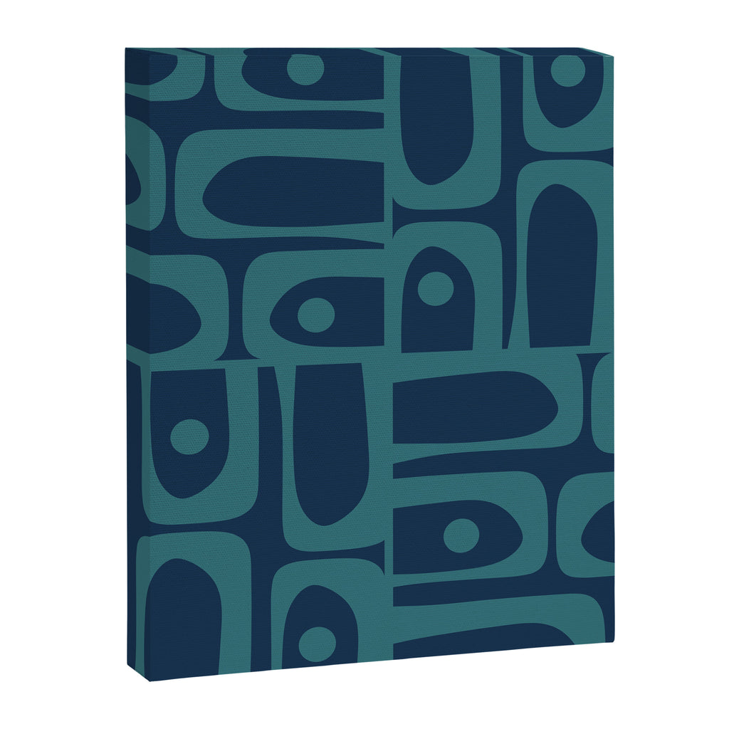 Mid Century Modern Piquet Retro Abstract Multi Pattern in Teal and Navy Blue Canvas Print Gallery Image 8