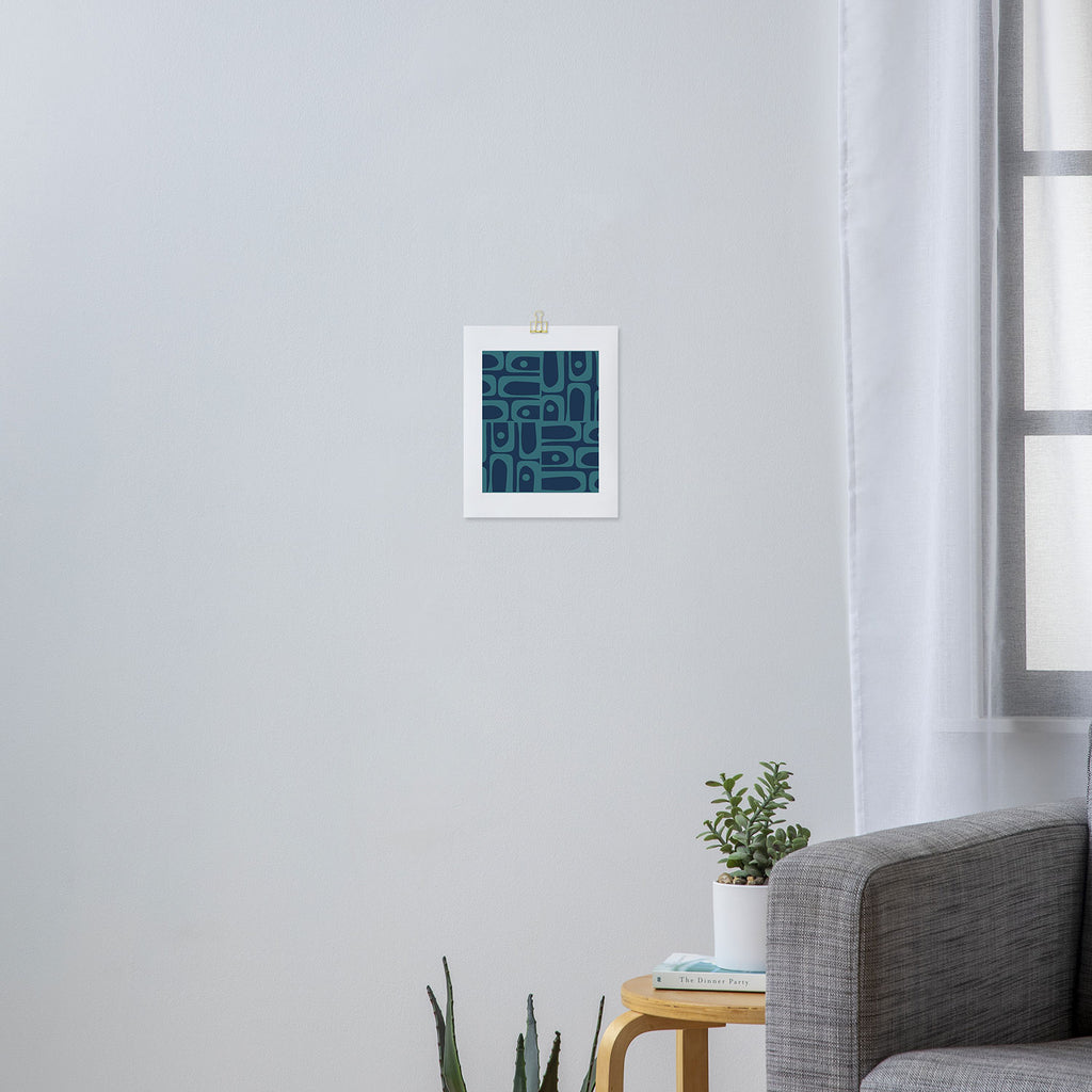 Mid Century Modern Piquet Retro Abstract Multi Pattern in Teal and Navy Blue Art Print Gallery Image 3