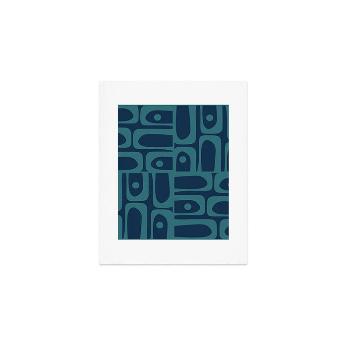 Mid Century Modern Piquet Retro Abstract Multi Pattern in Teal and Navy Blue Art Print Gallery Image 1