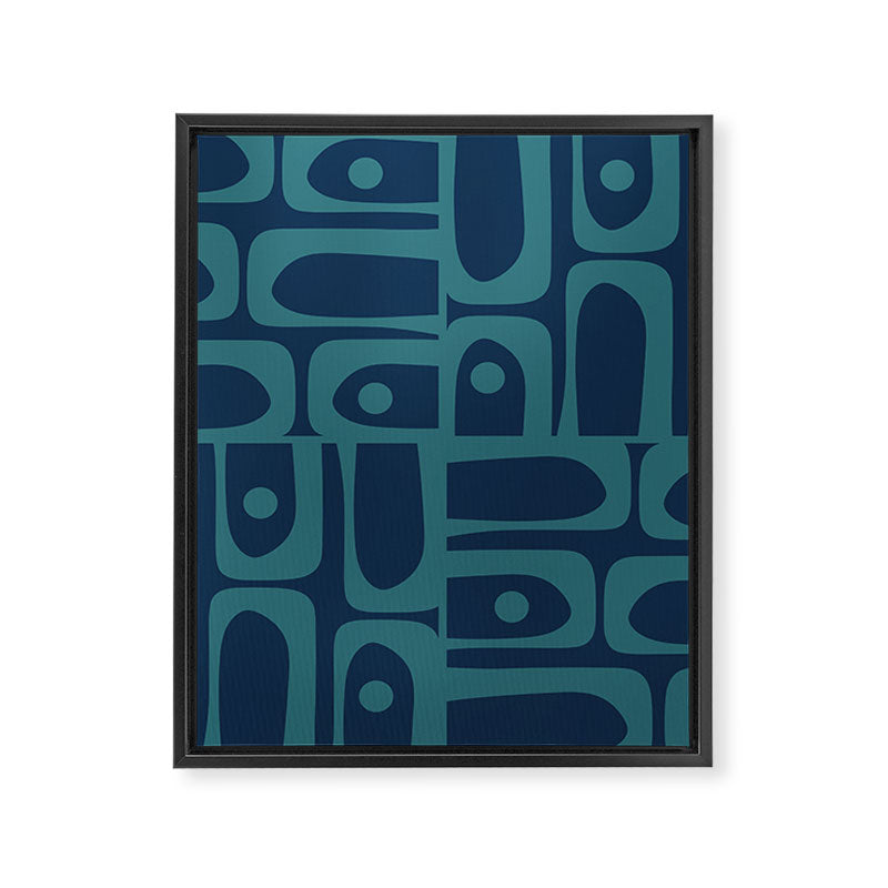 Mid Century Modern Piquet Retro Abstract Multi Pattern in Teal and Navy Blue Framed Canvas Print Gallery Image 8