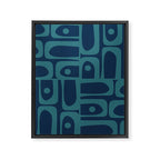 Mid Century Modern Piquet Retro Abstract Multi Pattern in Teal and Navy Blue Framed Canvas Print Gallery Image 8