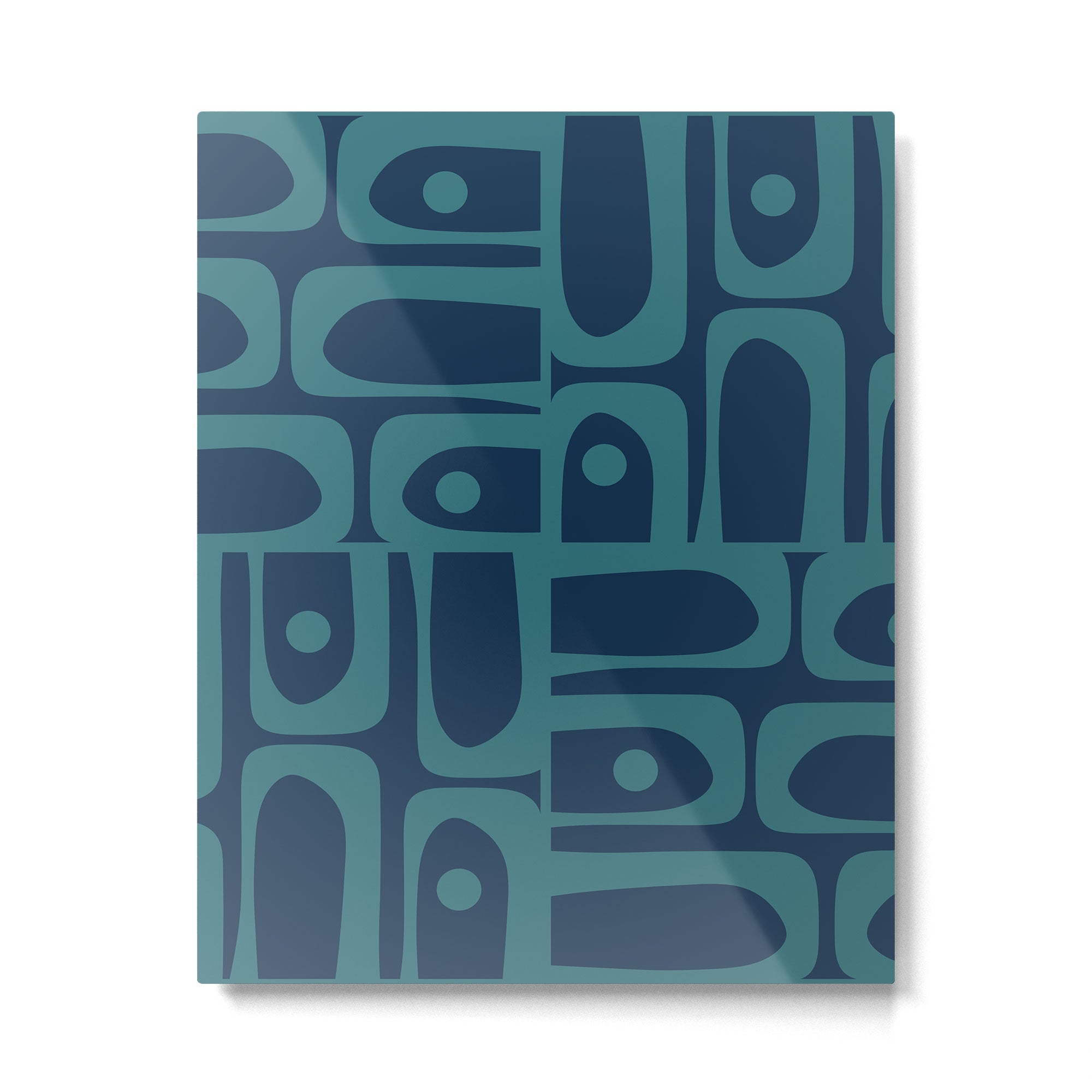 Mid Century Modern Piquet Retro Abstract Multi Pattern in Teal and Navy Blue Metal Print Gallery Image 6