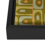 Mid Century Modern Piquet Retro Abstract Multi Pattern in Vintage Olive Green and Cantaloupe Orange Framed Canvas Print Gallery Image 3