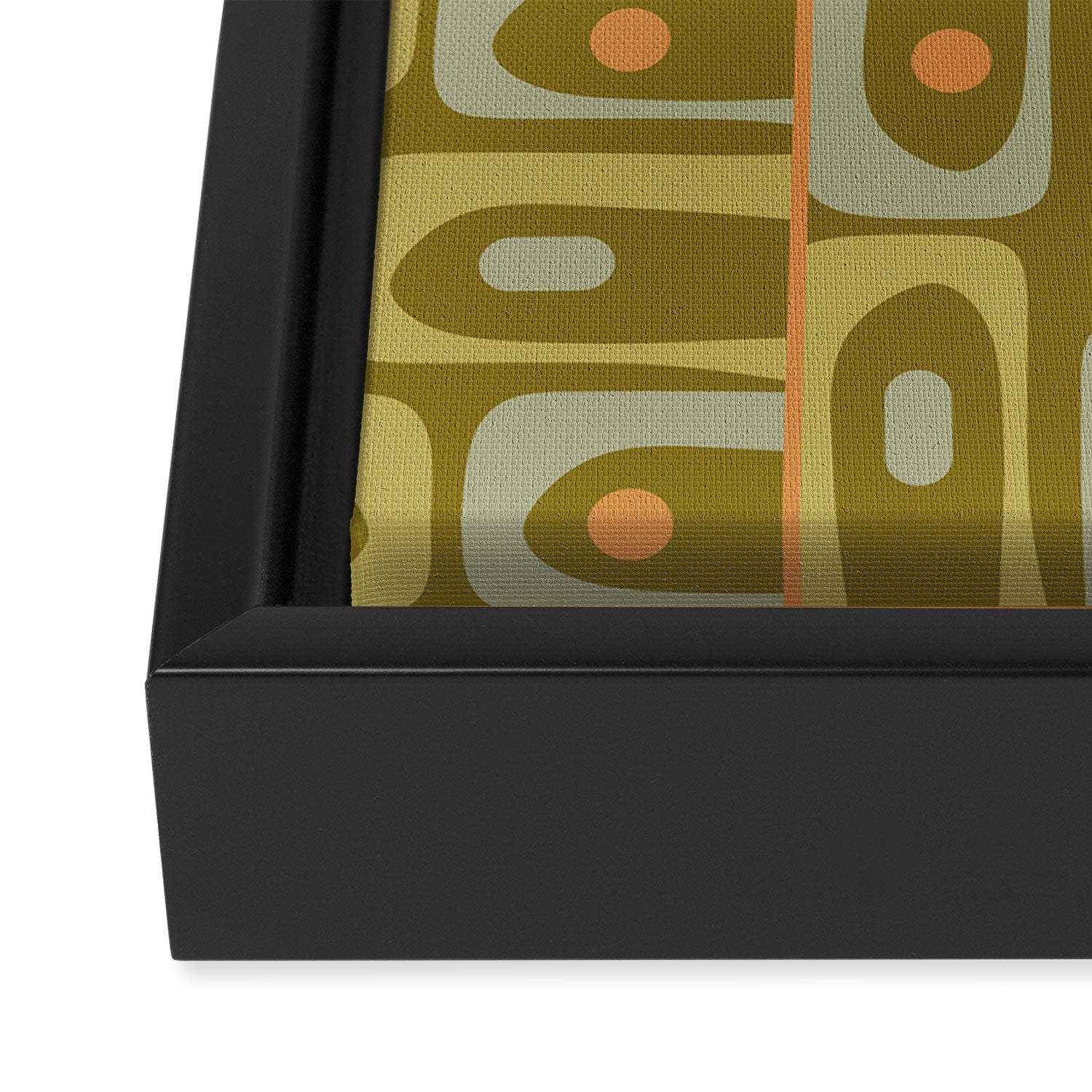 Mid Century Modern Piquet Retro Abstract Multi Pattern in Vintage Olive Green and Cantaloupe Orange Framed Canvas Print Gallery Image 3