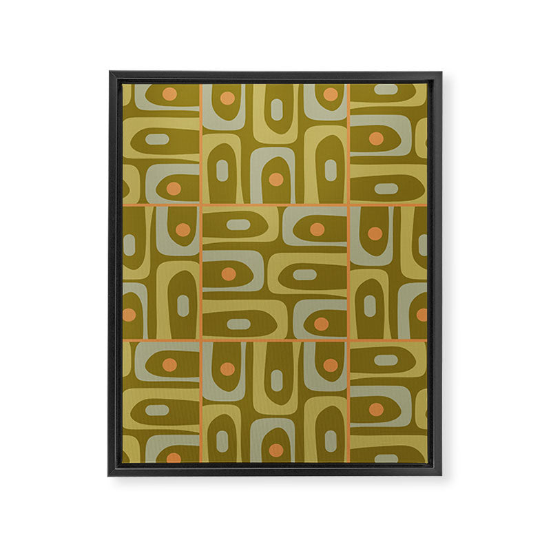 Mid Century Modern Piquet Retro Abstract Multi Pattern in Vintage Olive Green and Cantaloupe Orange Framed Canvas Print Gallery Image 8