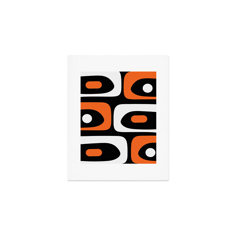 Mid Century Modern Piquet Retro Abstract Pattern Black Orange White Art Print Gallery Image 1