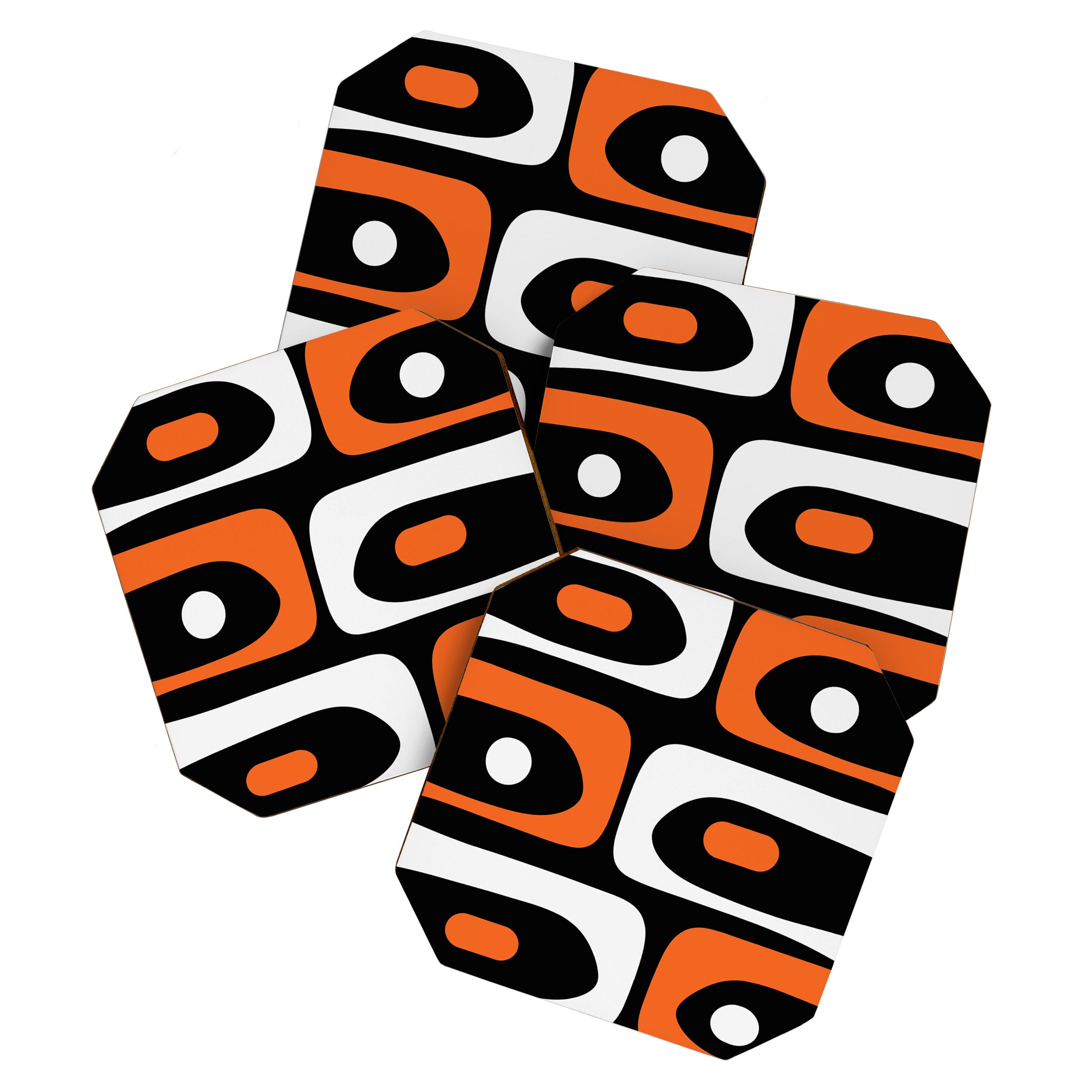 Mid Century Modern Piquet Retro Abstract Pattern Black Orange White Coaster Gallery Image 1