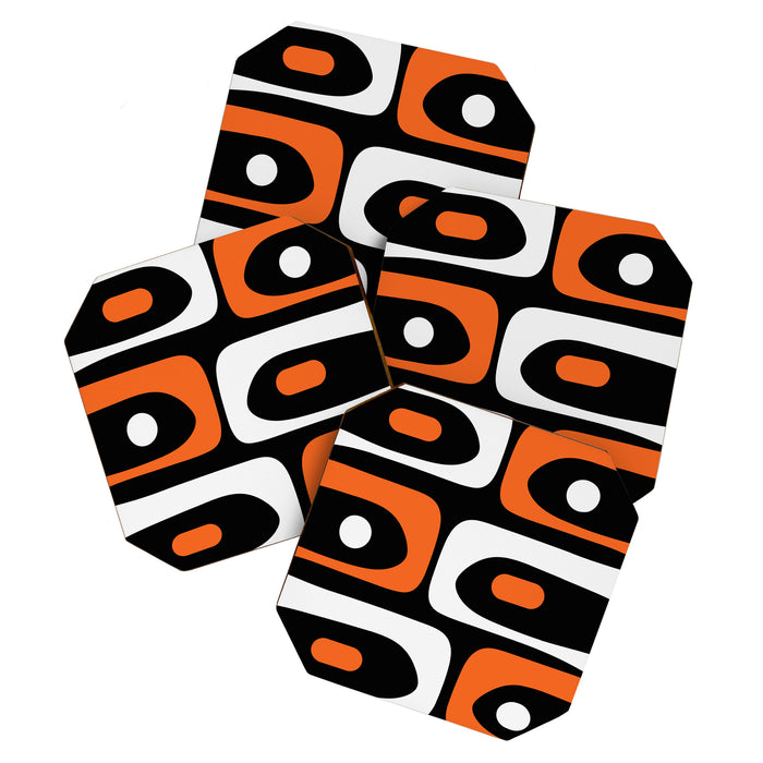 Mid Century Modern Piquet Retro Abstract Pattern Black Orange White Coaster Gallery Image 1