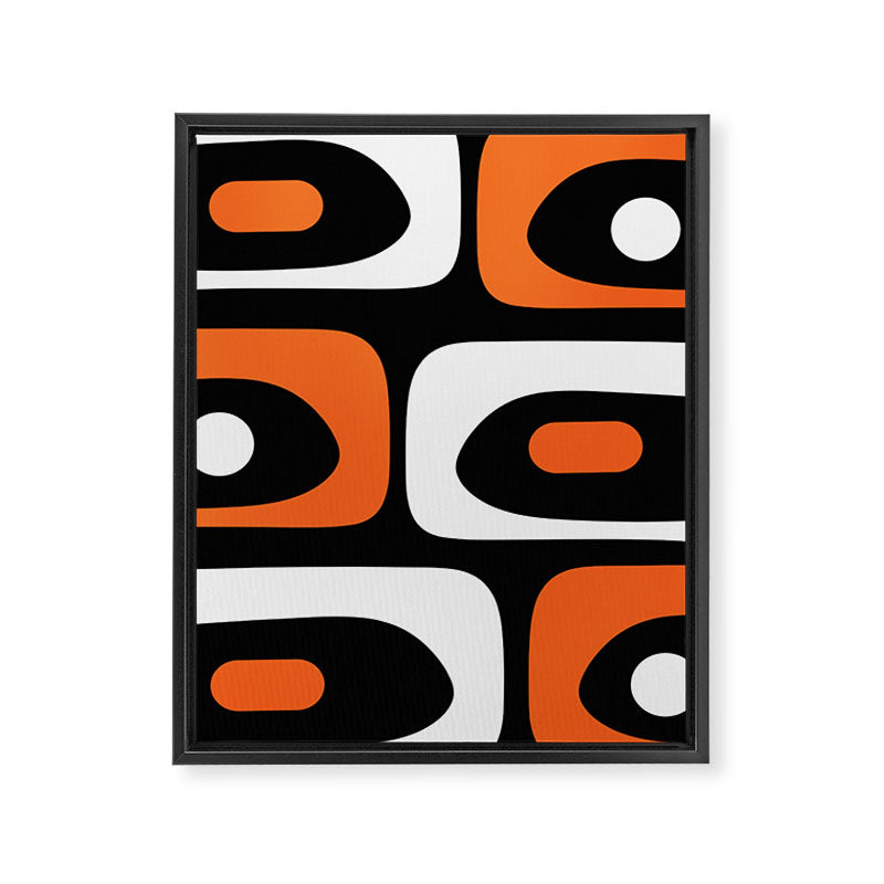 Mid Century Modern Piquet Retro Abstract Pattern Black Orange White Framed Canvas Print Gallery Image 8