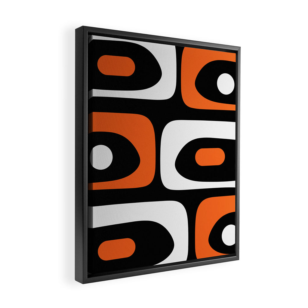 Mid Century Modern Piquet Retro Abstract Pattern Black Orange White Framed Canvas Print Gallery Image 2