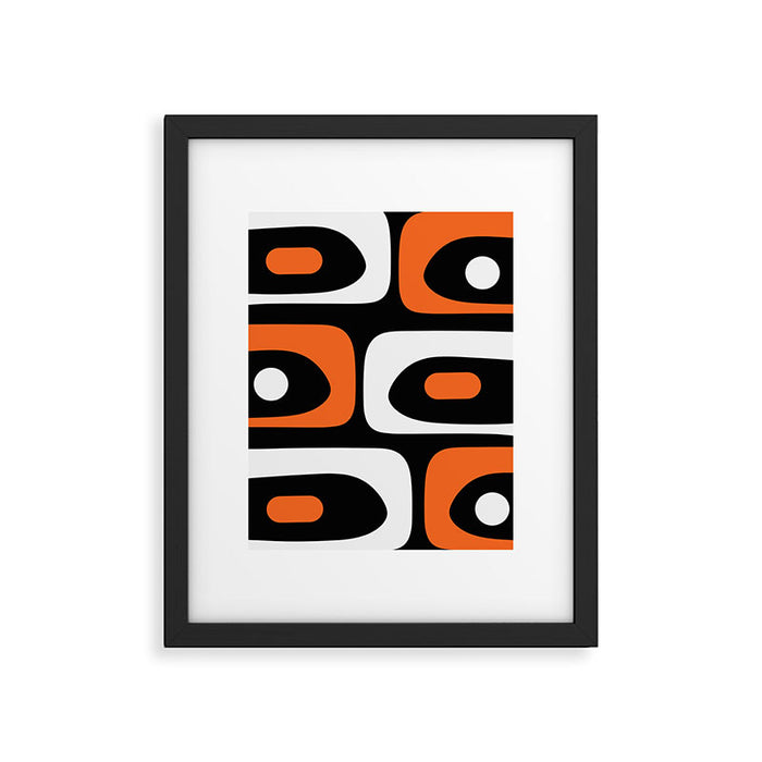 Mid Century Modern Piquet Retro Abstract Pattern Black Orange White Framed Art Print Gallery Image 1