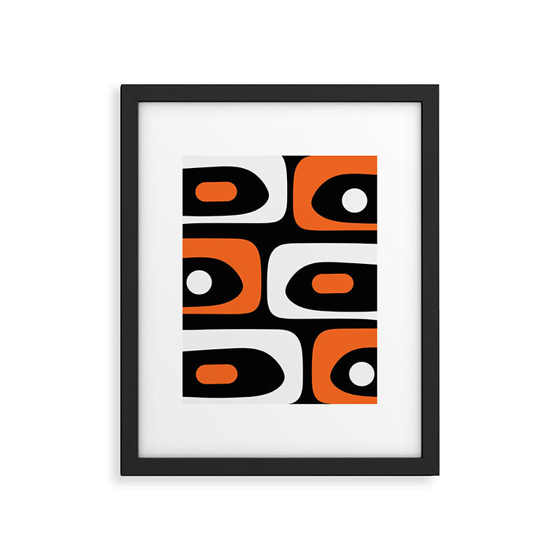 Mid Century Modern Piquet Retro Abstract Pattern Black Orange White Framed Art Print Gallery Image 6