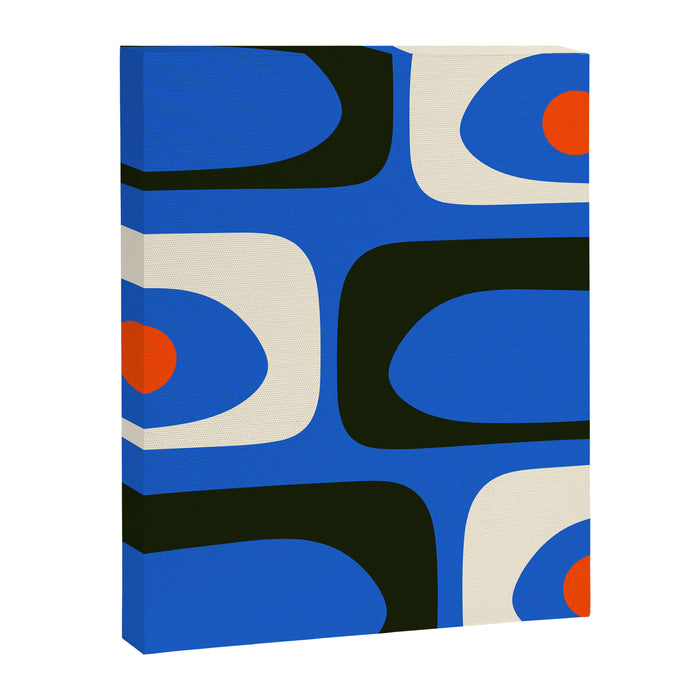 Mid Century Modern Piquet Retro Abstract Pattern in Bold Blue Black Orange Off White Canvas Print Gallery Image 1