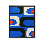 Mid Century Modern Piquet Retro Abstract Pattern in Bold Blue Black Orange Off White Framed Canvas Print Gallery Image 8