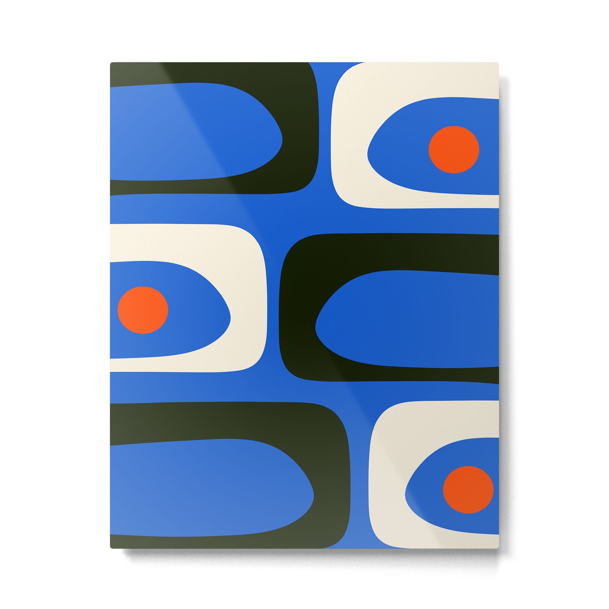 Mid Century Modern Piquet Retro Abstract Pattern in Bold Blue Black Orange Off White Metal Print Gallery Image 6