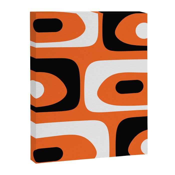 Mid Century Modern Piquet Retro Abstract Pattern Orange Black White Canvas Print Gallery Image 1