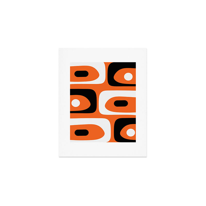 Mid Century Modern Piquet Retro Abstract Pattern Orange Black White Art Print Gallery Image 1