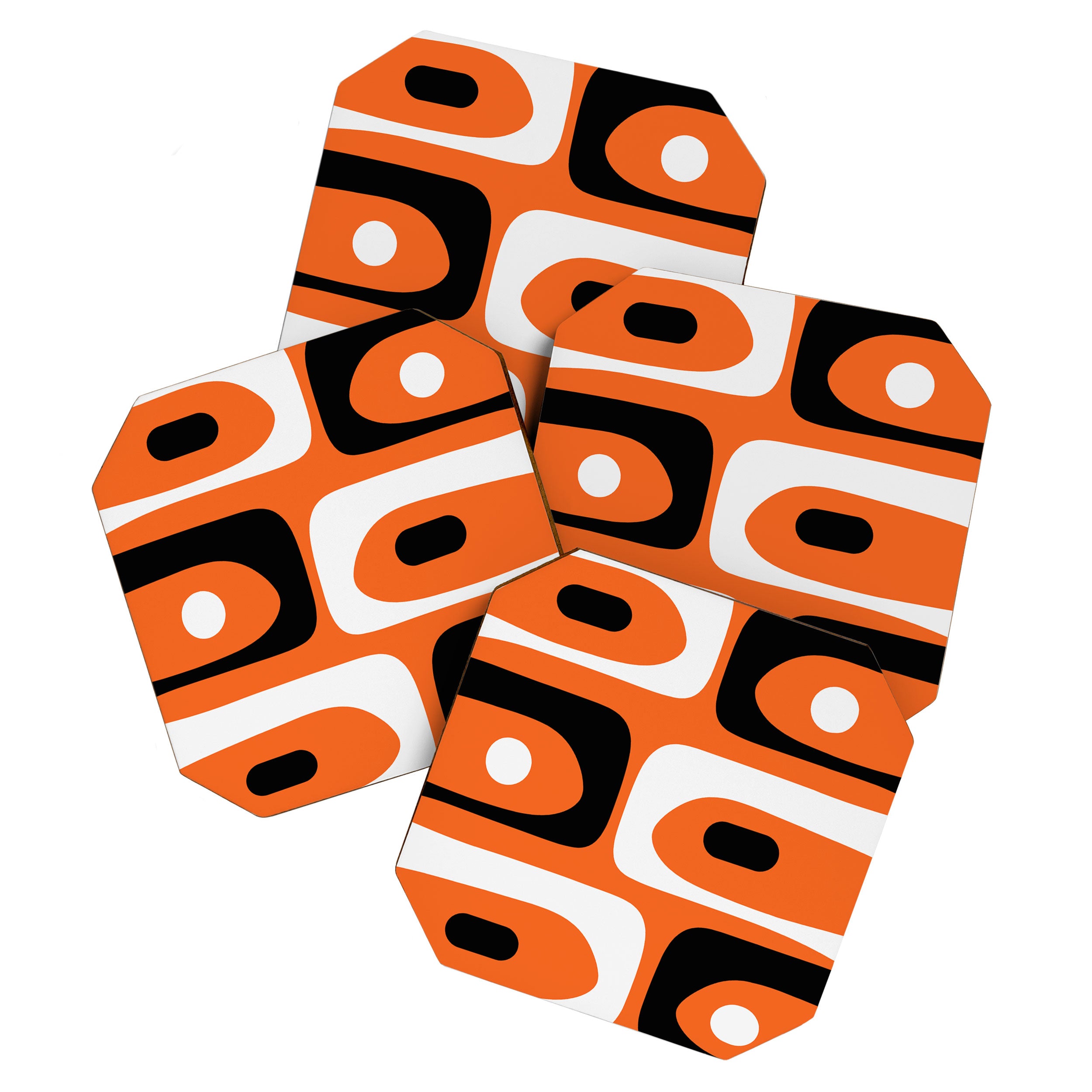 Mid Century Modern Piquet Retro Abstract Pattern Orange Black White Coaster Gallery Image 1