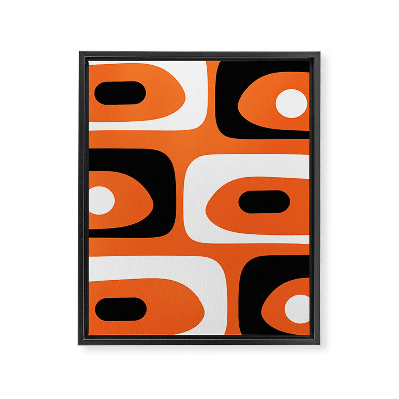 Mid Century Modern Piquet Retro Abstract Pattern Orange Black White Framed Canvas Print Gallery Image 8
