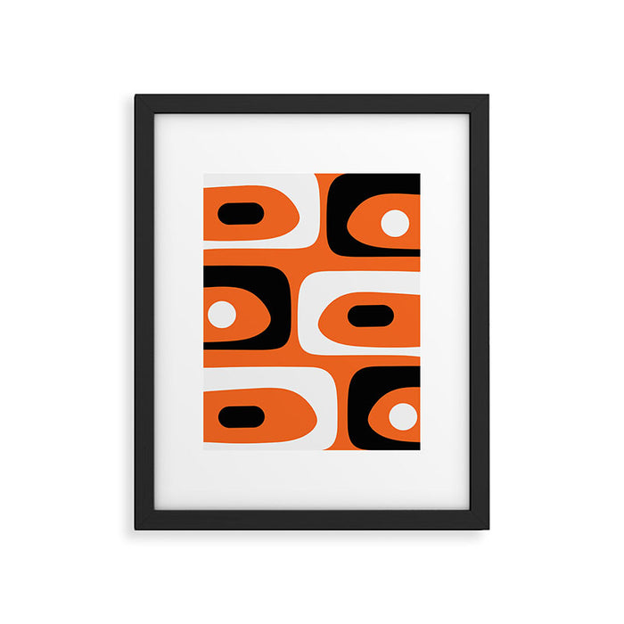 Mid Century Modern Piquet Retro Abstract Pattern Orange Black White Framed Art Print Gallery Image 1