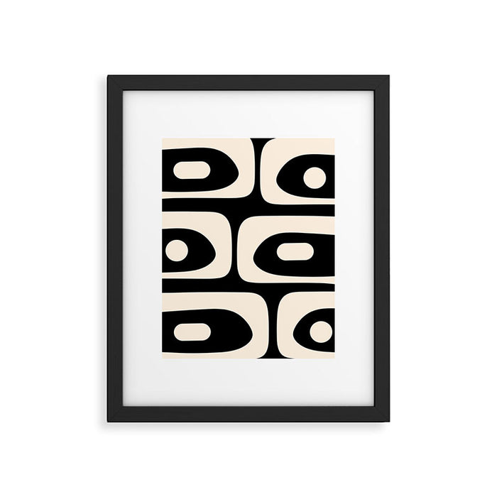 Mid Century Modern Piquet Abstract Pattern in Black and Almond Cream Framed Art Print Gallery Image 1
