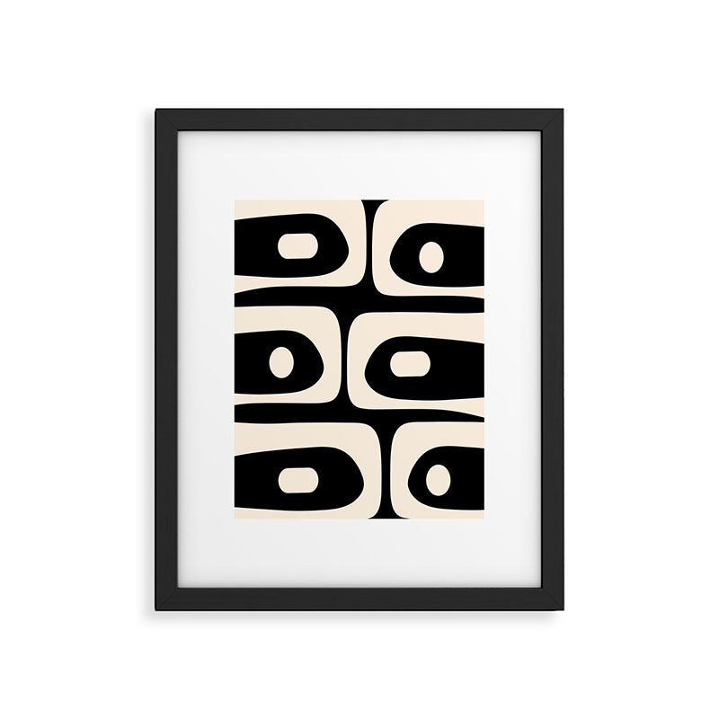 Mid Century Modern Piquet Abstract Pattern in Black and Almond Cream Framed Art Print Gallery Image 4