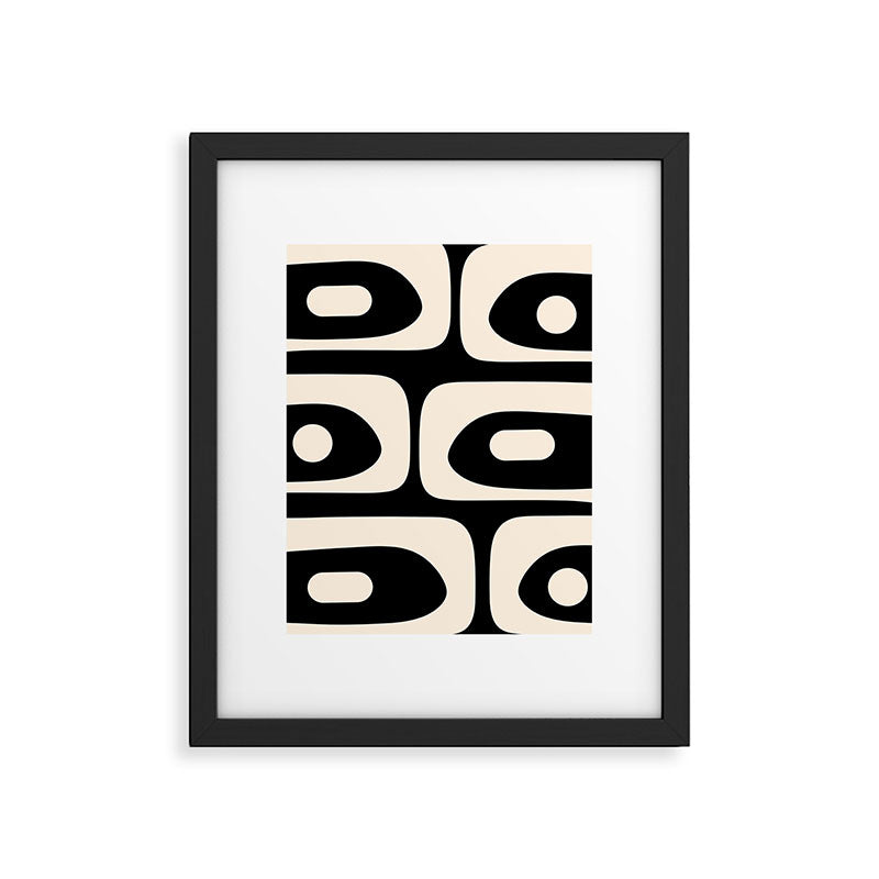 Mid Century Modern Piquet Abstract Pattern in Black and Almond Cream Framed Art Print Gallery Image 6