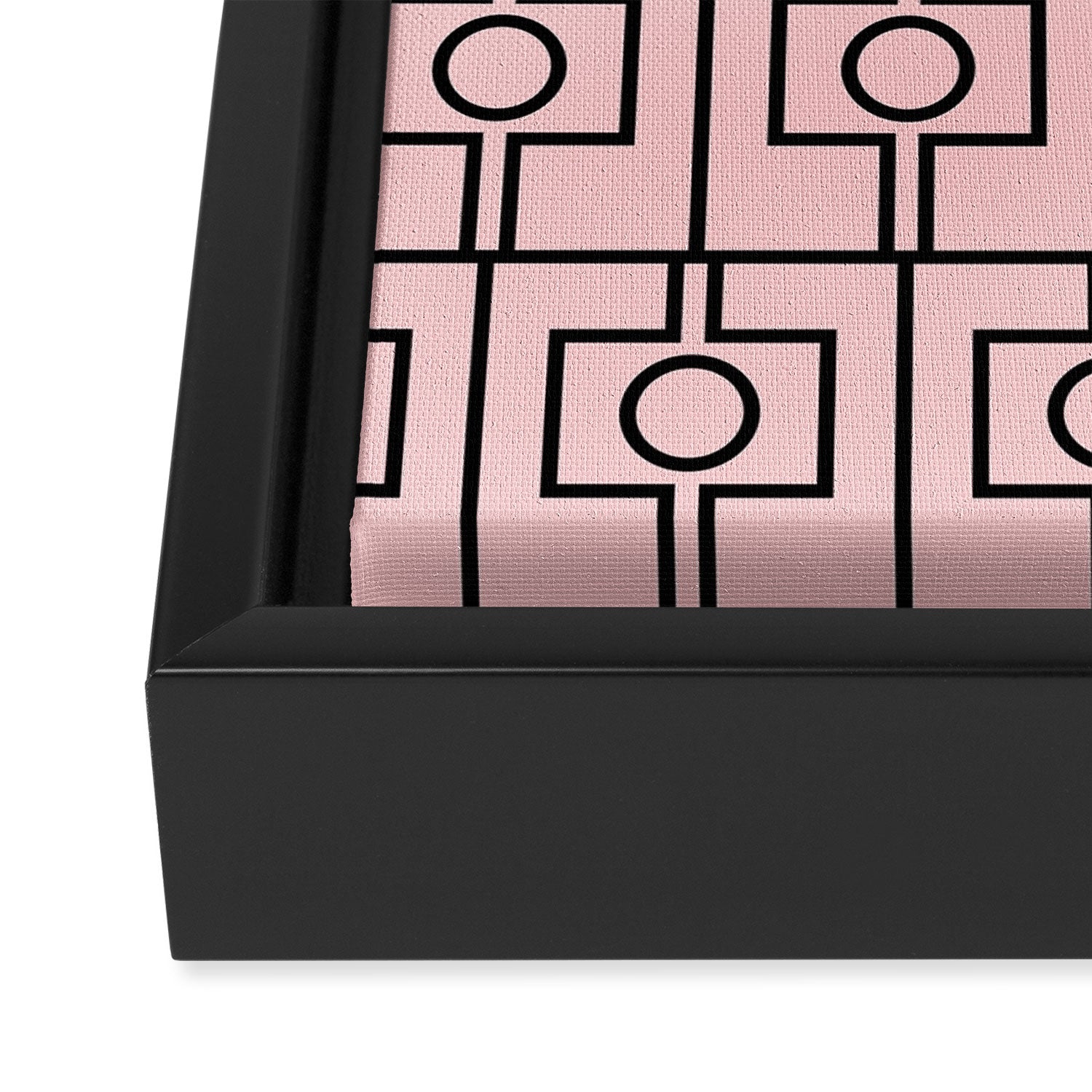 Mid Century Modern Rektangel Geometric Light Pink and Black Pattern Framed Canvas Print Gallery Image 3