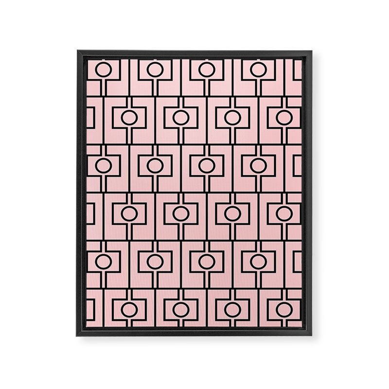 Mid Century Modern Rektangel Geometric Light Pink and Black Pattern Framed Canvas Print Gallery Image 8