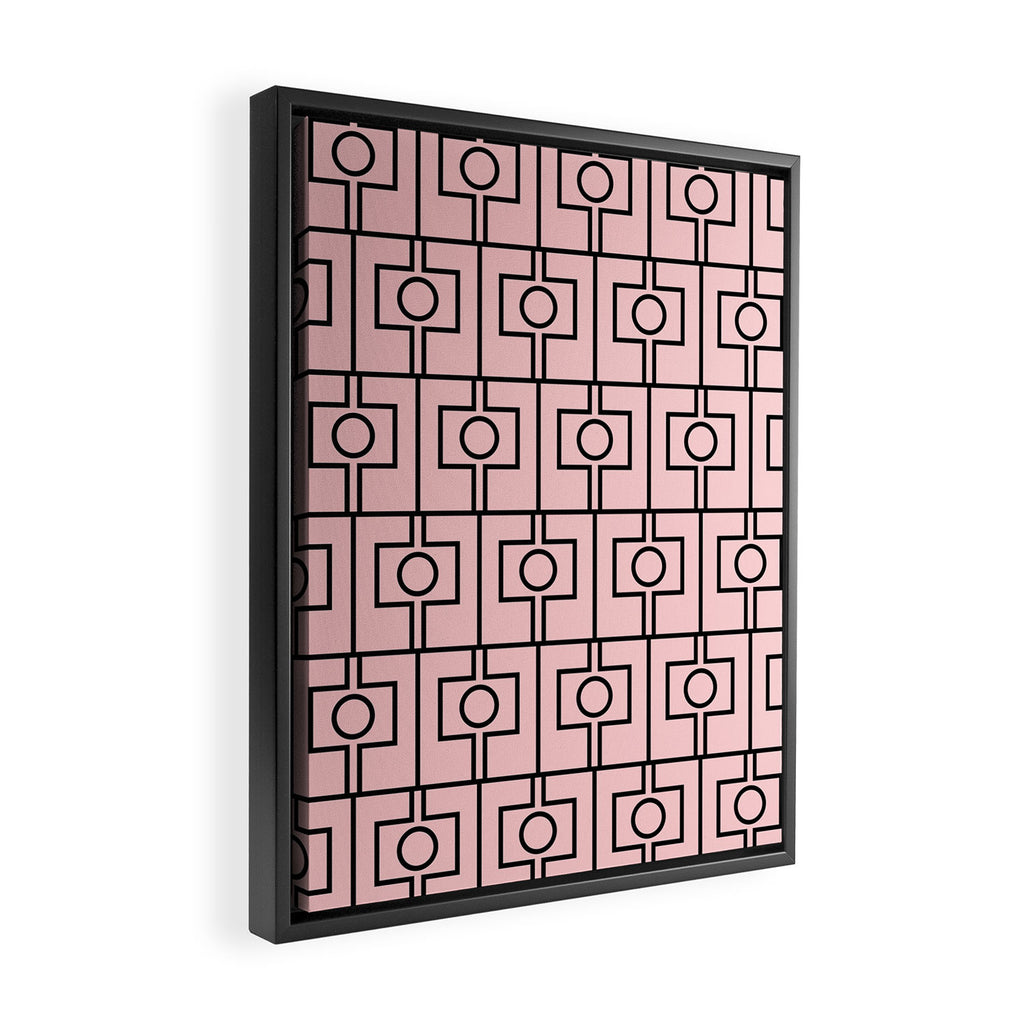Mid Century Modern Rektangel Geometric Light Pink and Black Pattern Framed Canvas Print Gallery Image 2