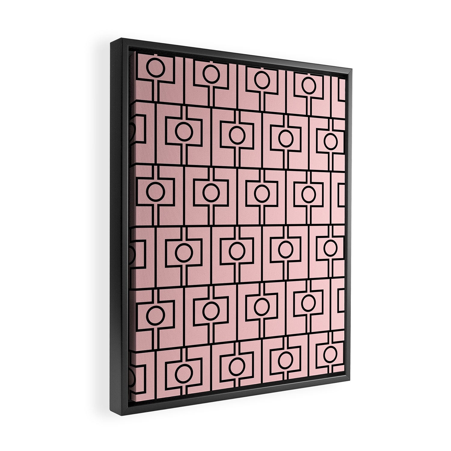 Mid Century Modern Rektangel Geometric Light Pink and Black Pattern Framed Canvas Print Gallery Image 2