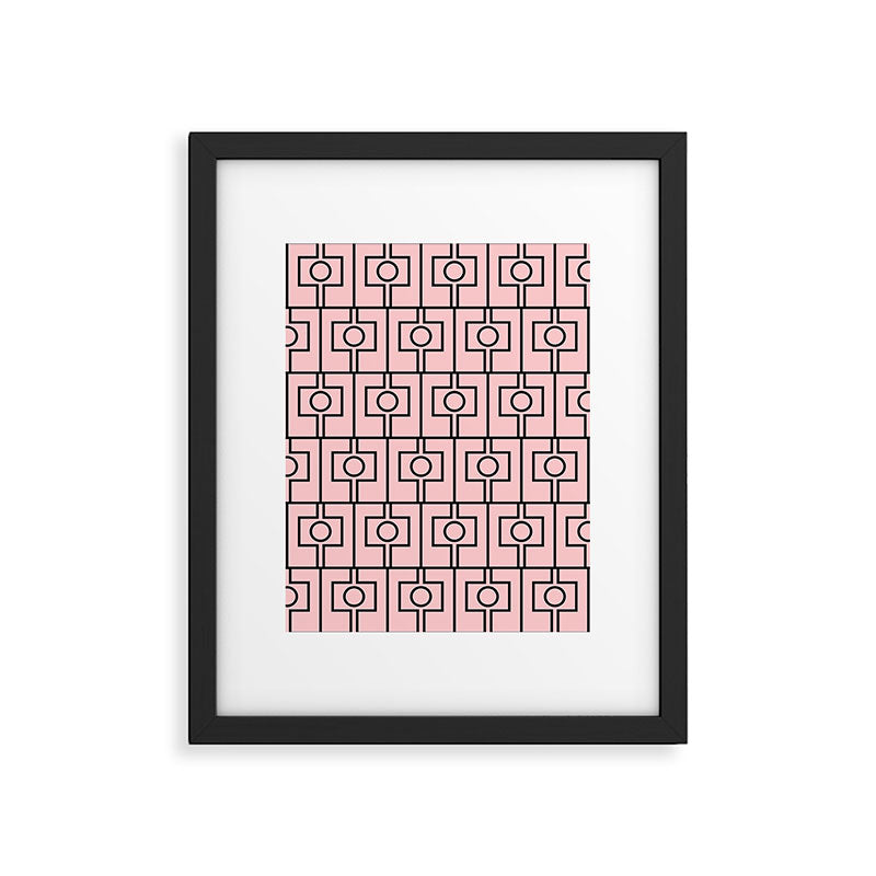 Mid Century Modern Rektangel Geometric Light Pink and Black Pattern Framed Art Print Gallery Image 6