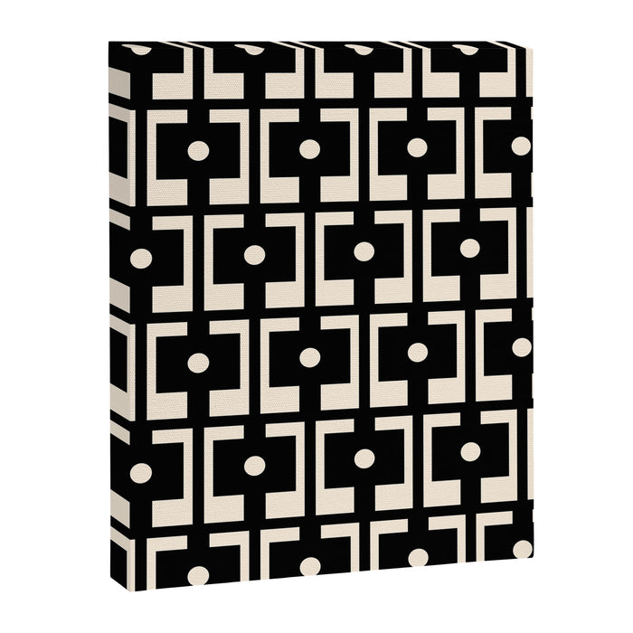 Mid Century Modern Rektangel Geometric Pattern Black and Almond Cream Canvas Print Gallery Image 1