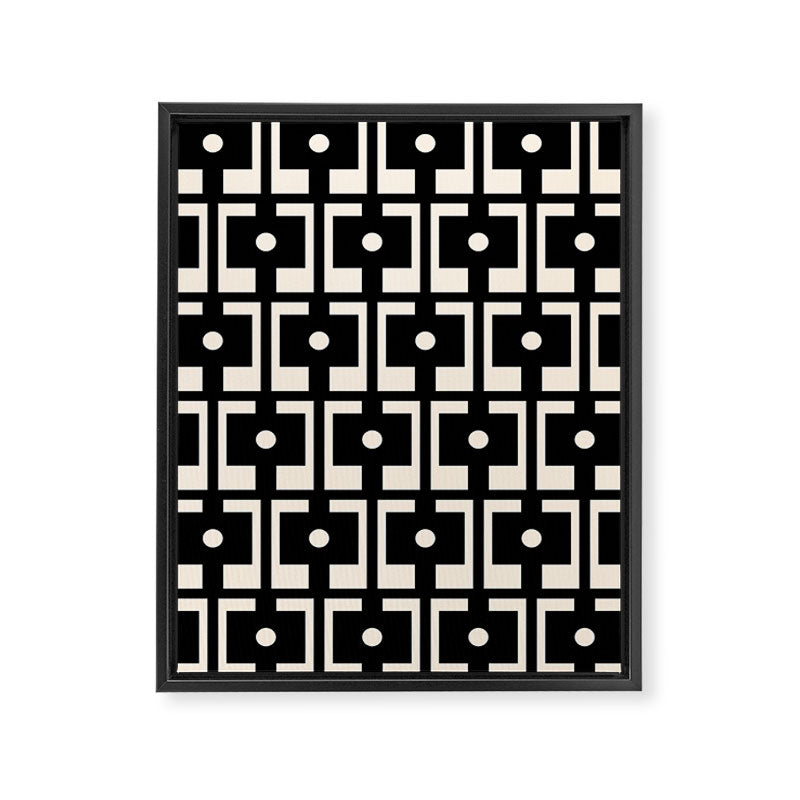 Mid Century Modern Rektangel Geometric Pattern Black and Almond Cream Framed Canvas Print Gallery Image 8