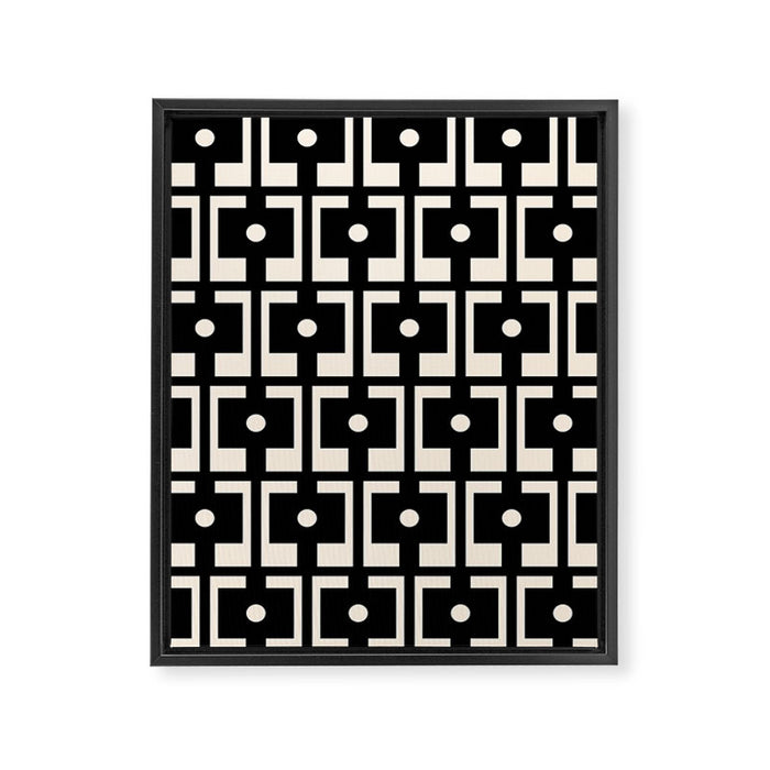 Mid Century Modern Rektangel Geometric Pattern Black and Almond Cream Framed Canvas Print Gallery Image 1